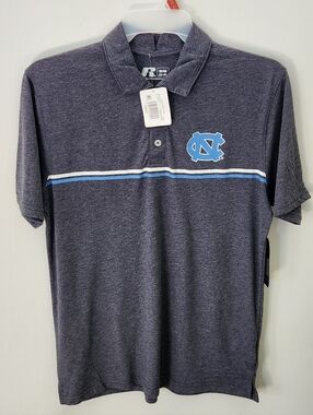 NWT Russell Athletic UNC Tar Heels Polo Shirt - Gray - Men’s Medium (38-40)
